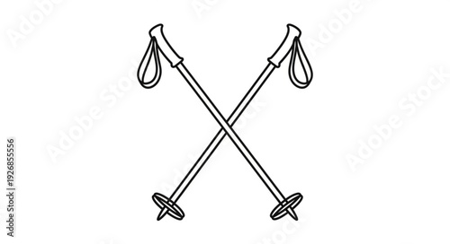 Pair of Crossed Ski Poles Isolated on White Background.