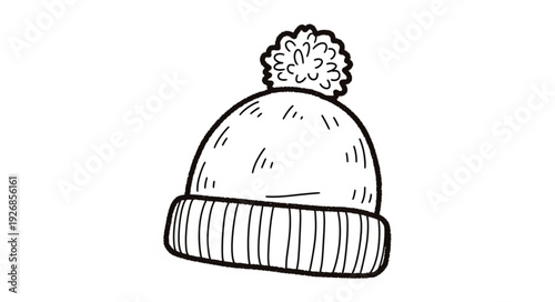 Hand drawn illustration of a winter beanie hat with a pom pom.