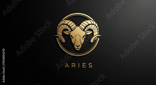 Golden Aries Zodiac Symbol with Ram Head Illustration.