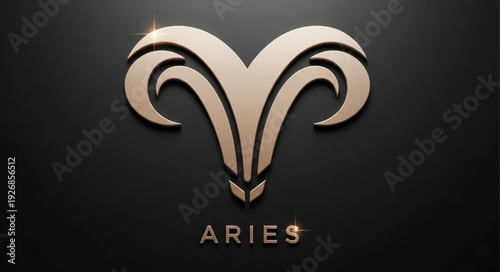 Golden Aries Zodiac Symbol with Dark Background.