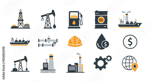 Oil and gas industry icons representing energy production and resources.