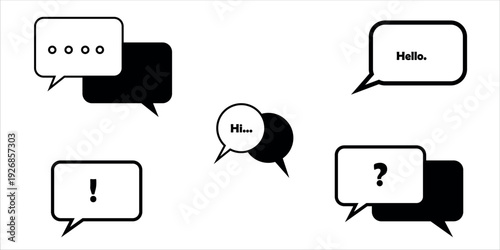 Collection of speech bubbles with various symbols and text