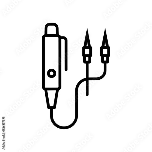 Simple black line illustration of a tattoo machine with two needles on a white background, symbolizing tattoo art.