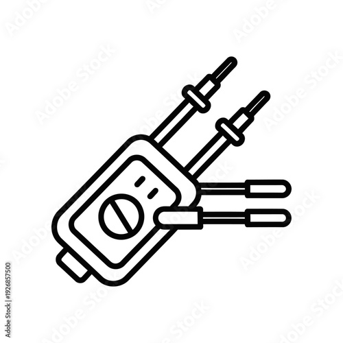 A minimalist illustration of a multimeter tester with probes on a clean white background, perfect for technical and educational content.