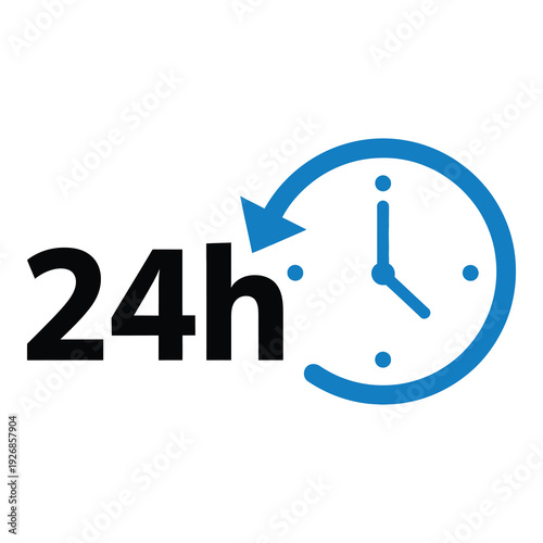 Twenty four hour clock icon with circular arrow  symbol of nonstop service icon