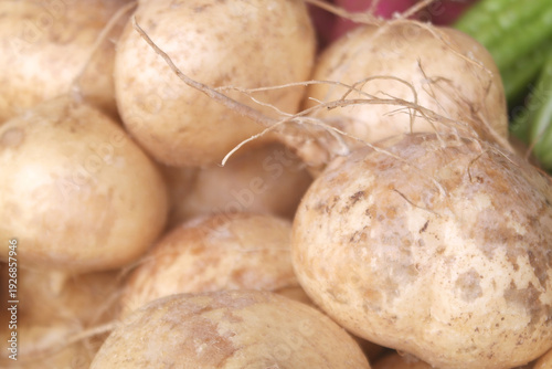 Many jicama vegatables close up