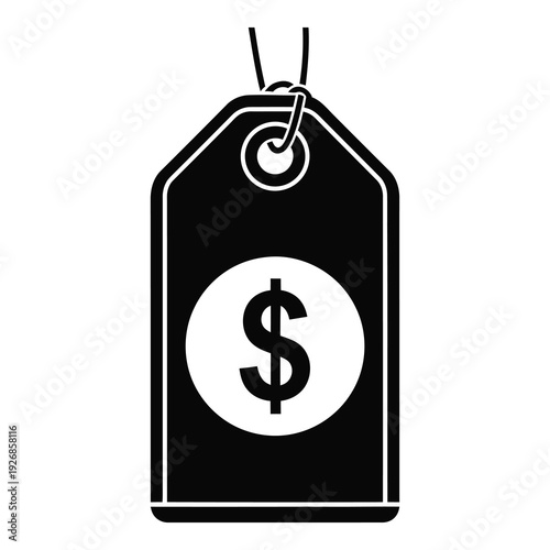 Black price tag with dollar sign on white background icon