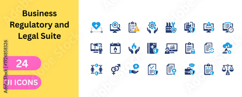 Corporate regulatory suite and business legal icons. Professional ethics, safety protocol, worker rights, merit award, document lock, shield