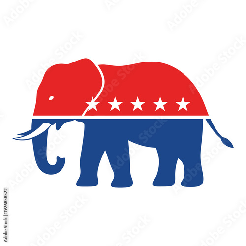 American elephant symbol with red and blue colors and white stars icon