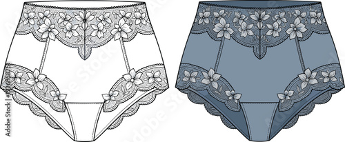 Elegant lace floral panties vector illustration set with detailed embroidery feminine lingerie design isolated fashion template collection