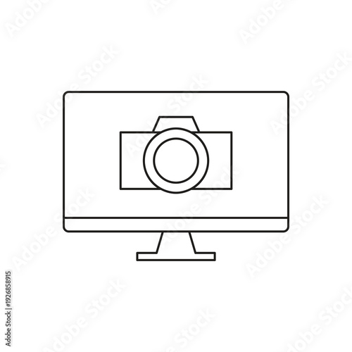 Digital photography camera on computer monitor icon