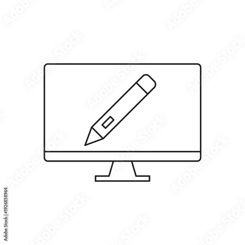 Digital pen drawing on computer monitor icon