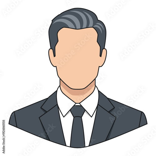 Cartoon illustration of a faceless man in a business suit and tie icon