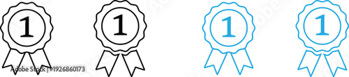 Number One Ribbon Badge Icons Vector Set – First Place Outline Award Symbols
