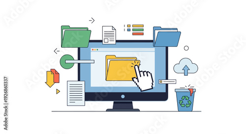 Computer screen displaying digital file management and cloud storage.