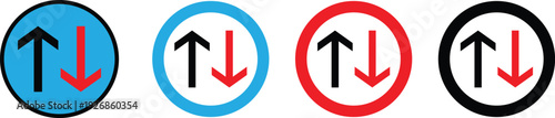 Free Download Circular Up and Down Directional Arrow Icons Set, Two-Way Traffic and Sync Symbols in Blue, Red, and Black for UI and Signage - GFXLoad