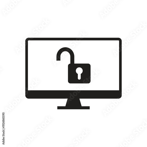 Solid unlocked access security icon on monitor