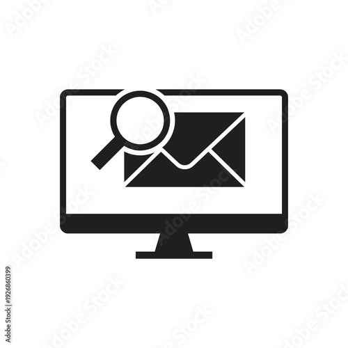 Solid search email message icon on monitor