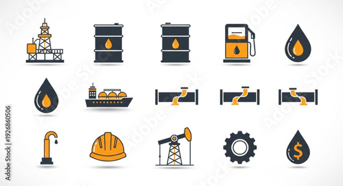 Oil and gas industry icons representing energy production and resources.