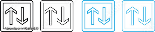 Up and Down Directional Arrow Icons in Square Frames, Minimalist Two-Way Traffic and Synchronization Vector Symbols for UI Design