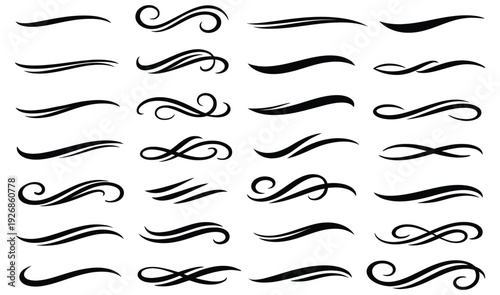 Collection of black decorative flourishes and underlines