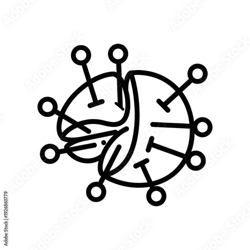 Simple black line art illustration of a virus on a white background, ideal for medical and scientific content.
