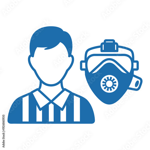 Blue icon of a man wearing a protective breathing mask icon