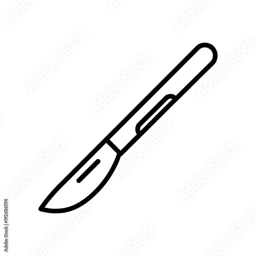 A minimalist black and white illustration of a scalpel blade, perfect for medical and healthcare content.