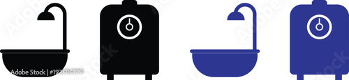 Bathroom Fixture Icon Set - Bathtub and Water Heater Unit Vector Symbols for Plumbing and Home Decor
