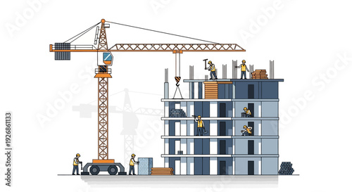 Construction Site with Crane and Building Under Development.