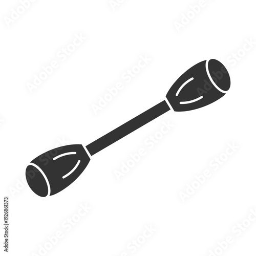 Simple black and white illustration of a kayak paddle on white