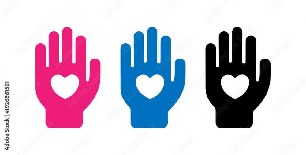 Obraz premium Three colorful hand heart symbols