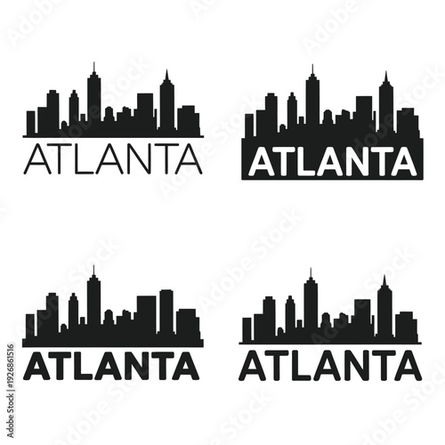 Atlanta skyline repeated in a minimalist black and white design