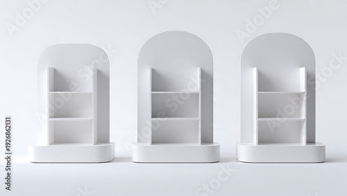 Three White Arched Shelves in a Row.
