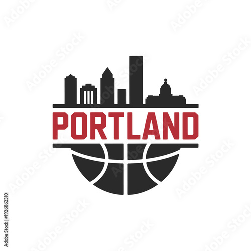 Portland trailblazers logo featuring a skyline and basketball design