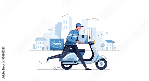 Delivery Man Riding Scooter with Package.