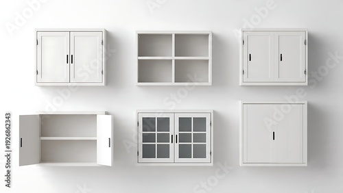 White wall mounted storage cabinets collection.