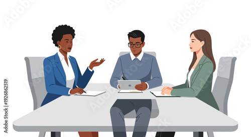 Diverse business professionals collaborating in a meeting.