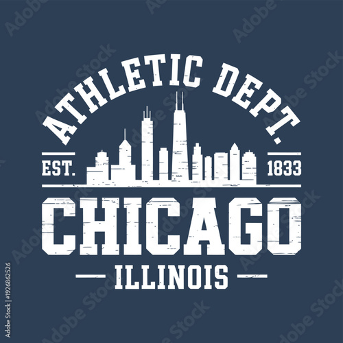 Vintage design featuring chicago skyline and athletic department text