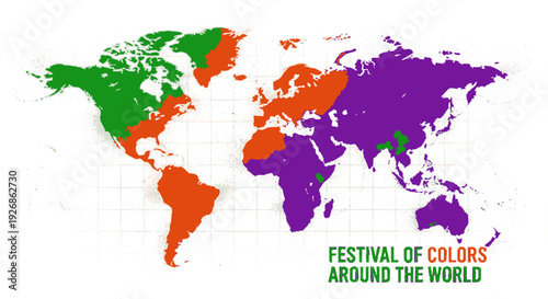 Vibrant world map with festival of colors around the world