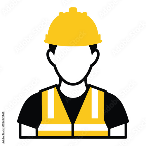 Construction worker wearing yellow hard hat and reflective vest icon