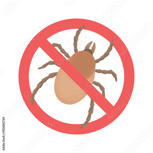 A tick crossed out on a white background. The insect is a parasite. Tick treatment. Tick repellent icon.