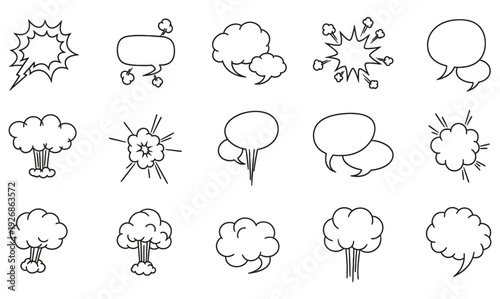 Collection of comic book style speech and explosion bubbles