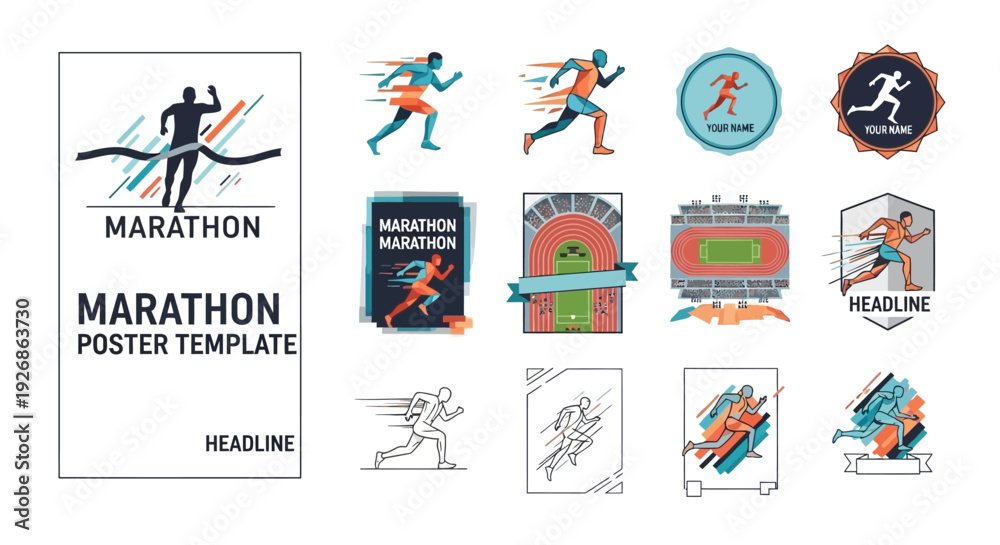 Obraz premium Marathon Poster Template with Runner Graphics.