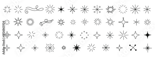 Collection of hand drawn starbursts and sparkles shine