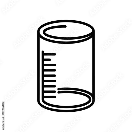 Simple black and white illustration of an empty measuring cylinder with scale marks on a plain white background.