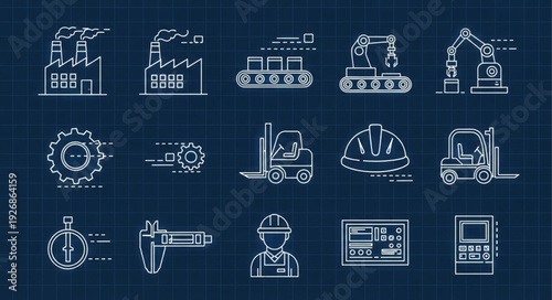 Industrial manufacturing and production process with factory equipment and machinery.