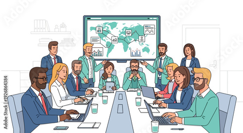 Diverse Business Team Collaborating Around Conference Table.