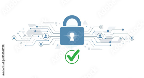 Digital Security Lock with Verified Checkmark Icon.