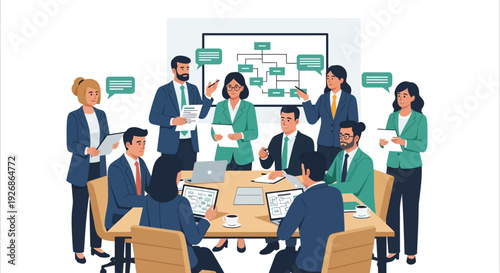 Diverse Business Team Collaborating in a Modern Meeting Room.